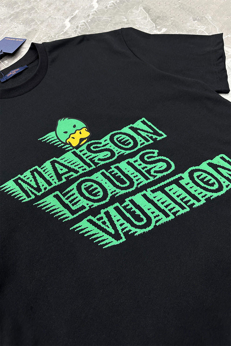 Lоuis Vuittоn Чёрная оверсайз футболка Maison Duck logo