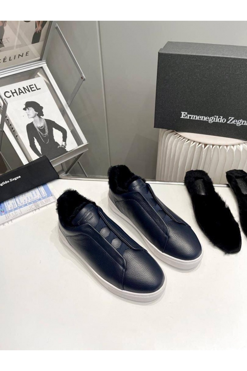 Zegna Кроссовки с мехом Triple Stitch - Navy