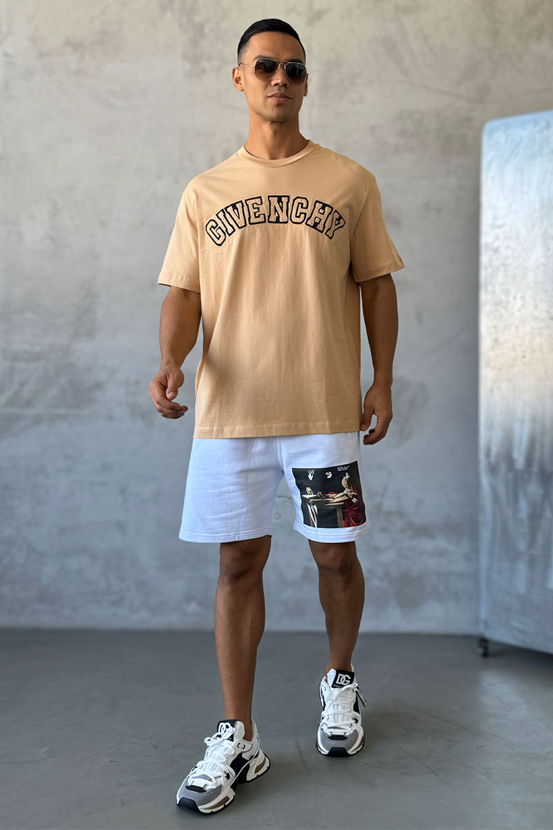 Givenchy Бежевая оверсайз футболка college logo-embroidered