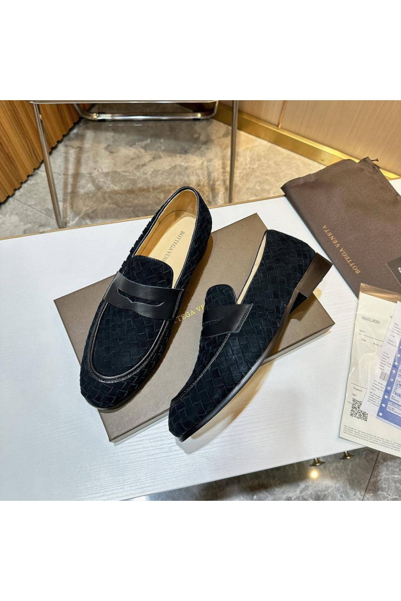 Bottega Veneta Мужские замшевые лоферы Intrecciato - Black