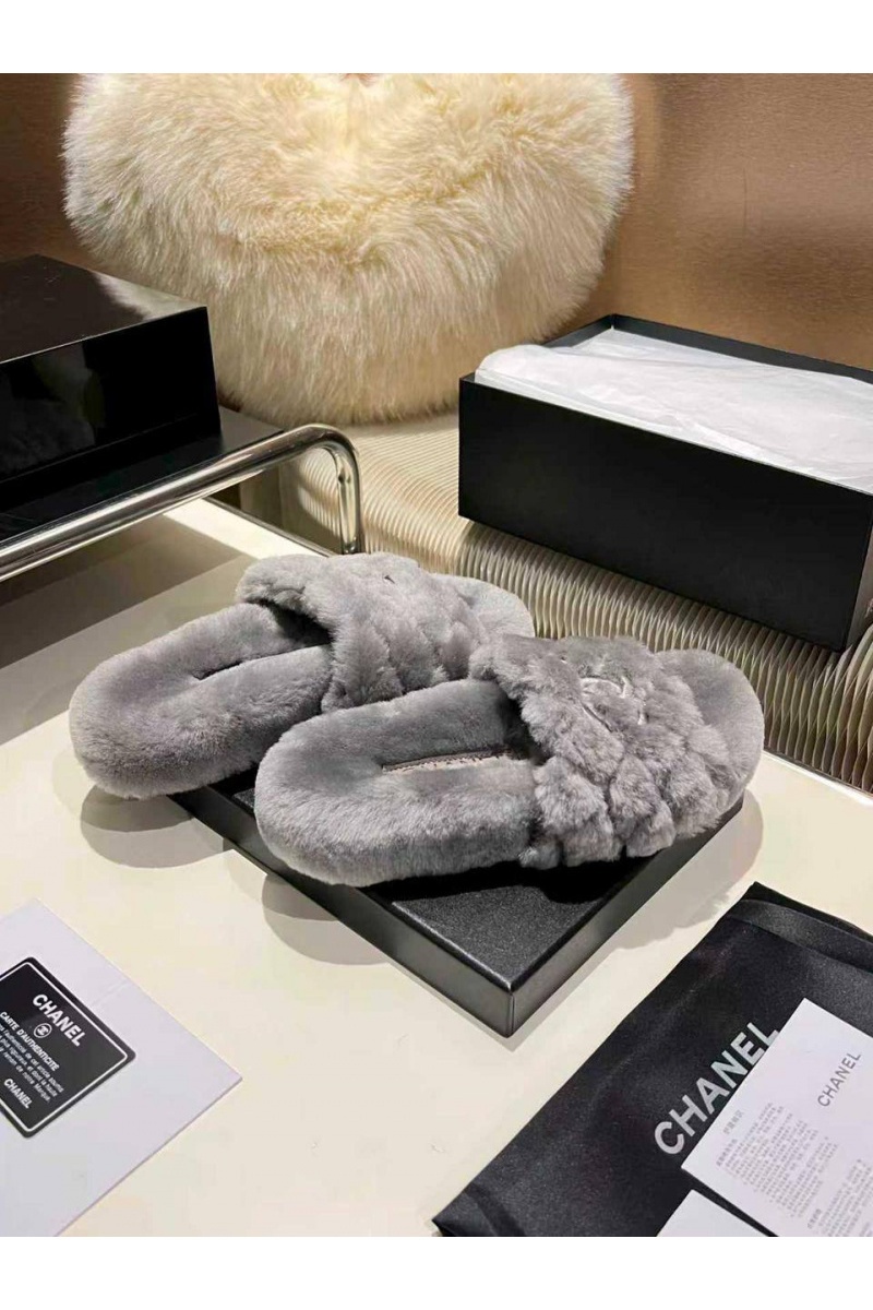 Chаnеl Женские меховые шлёпанцы Oran premium - Grey