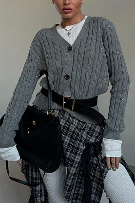 Женская кофта на пуговицах серого цвета 