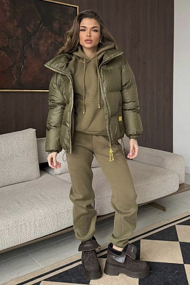 Женский костюм тройка на флисе premium - Green