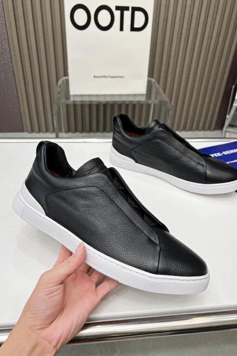 Zegna Чёрные кожаные кроссовки 