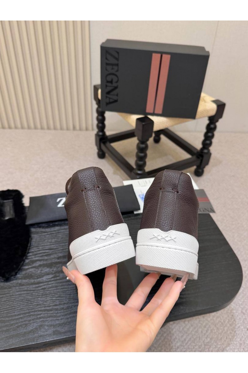 Zegna Кроссовки с мехом Triple Stitch high-top