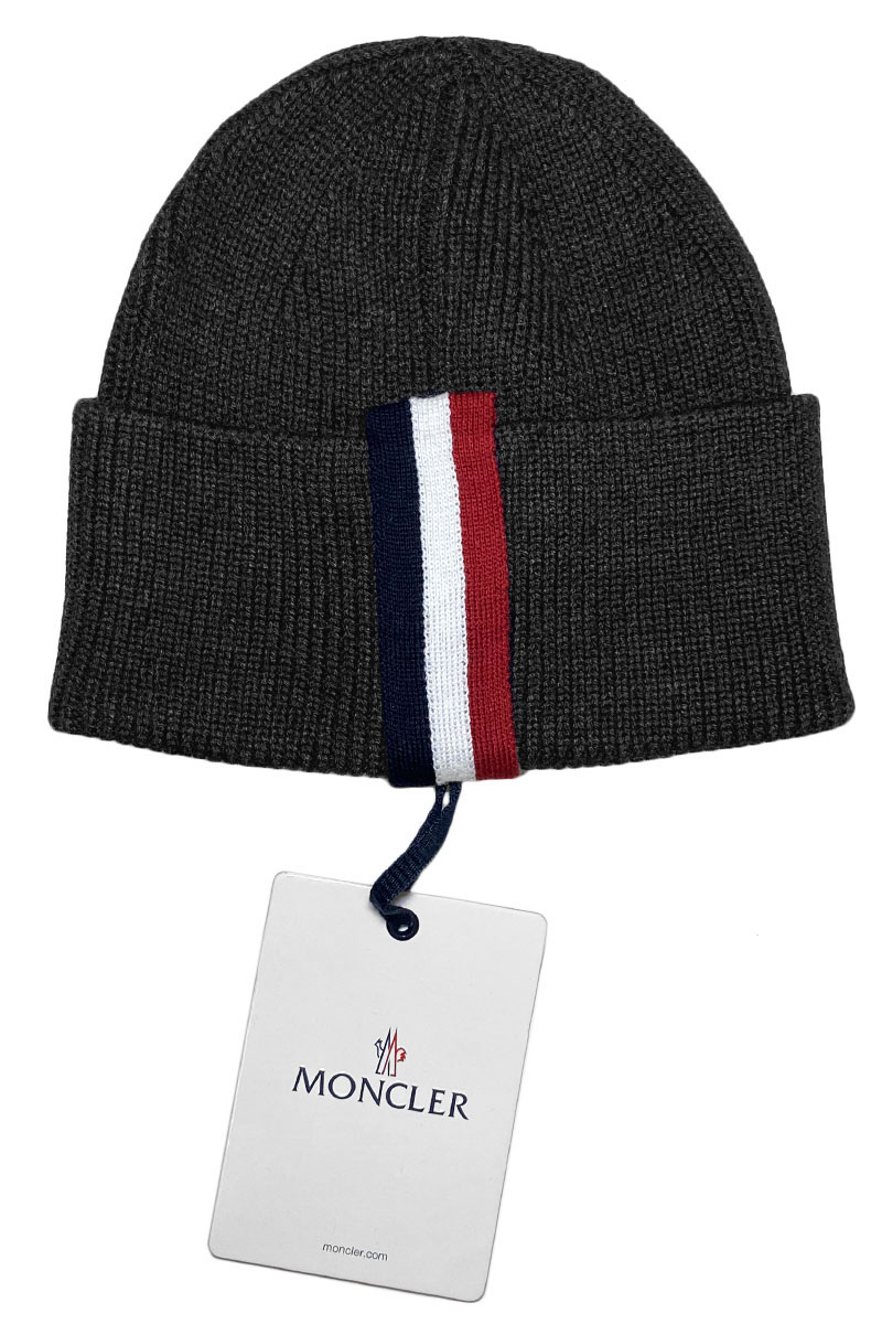 Moncler Брендовая шапка тёмно-серого цвета