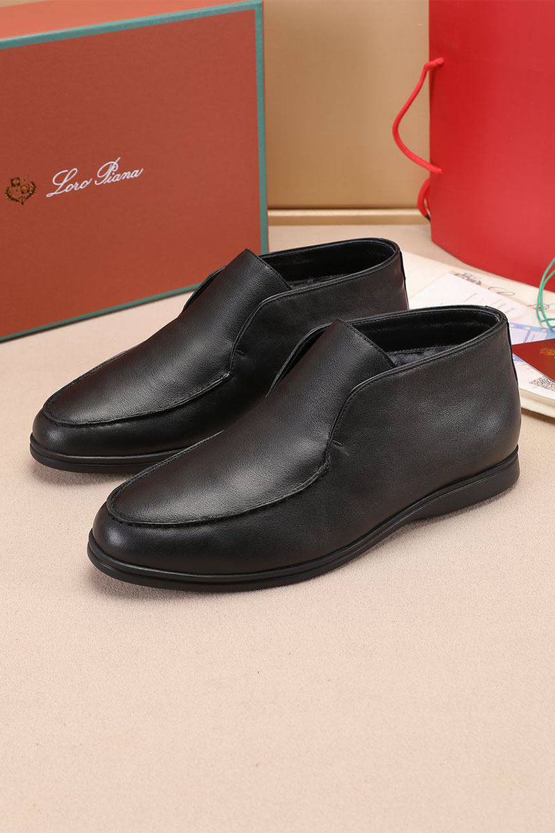 Loro Piana Кожаные лоферы с мехом Open Walk - Black