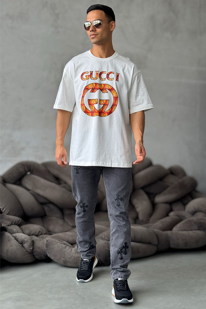 Gucci Брендовая оверсайз футболка белого цвета