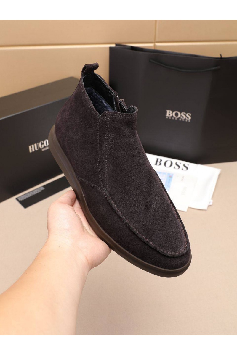 Hugо Воss Замшевые лоферы с мехом high-top - Brown