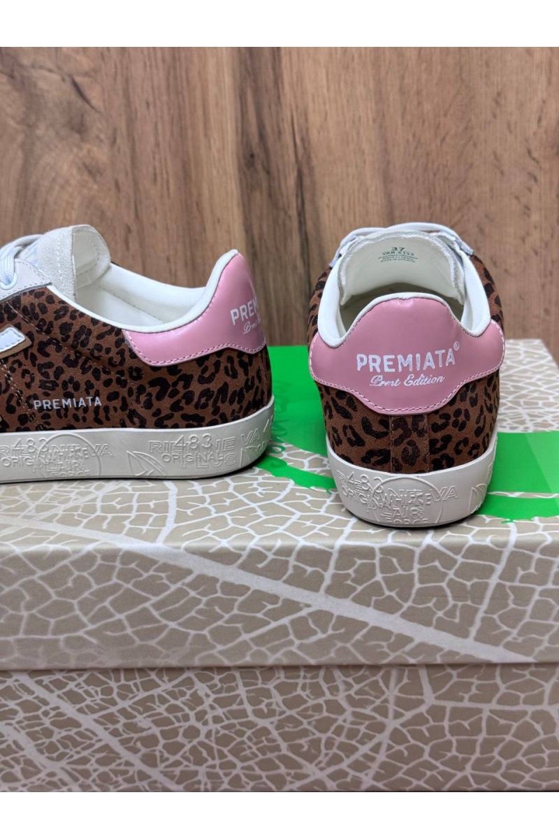 Premiata Женские кожаные кроссовки Stevend Leopard