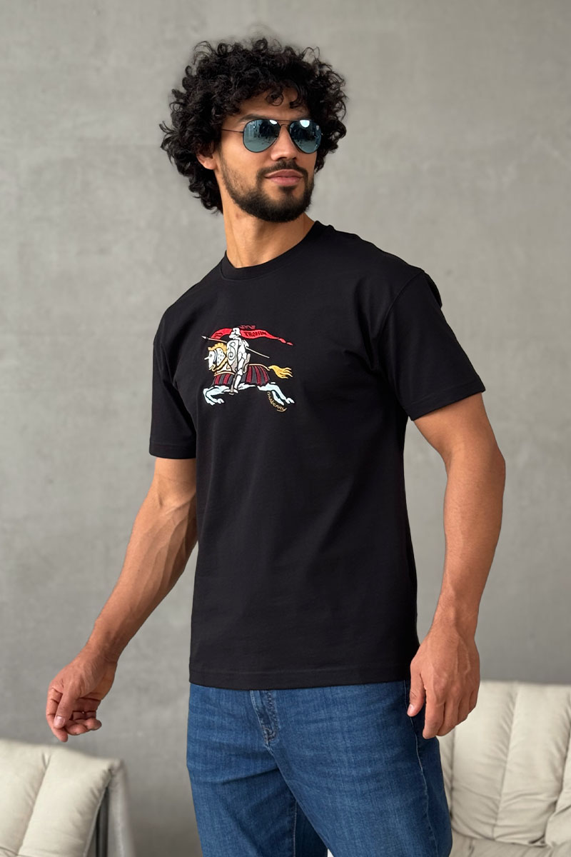 Burberry Мужская чёрная футболка Equestrian Knight