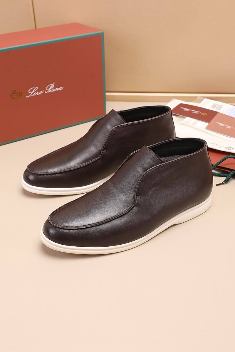 Loro Piana Кожаные лоферы с мехом Open Walk