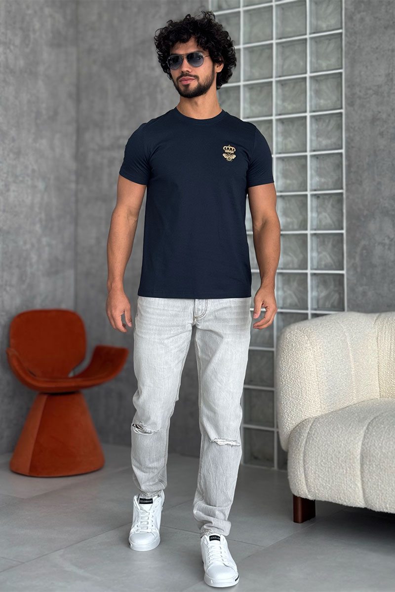 Dоlсе & Gаbbаnа Футболка тёмно-синего цвета bee and crown