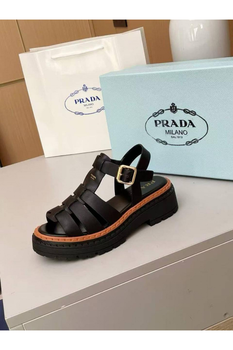 Prada Женские кожаные сандалии на платформе Fisherman