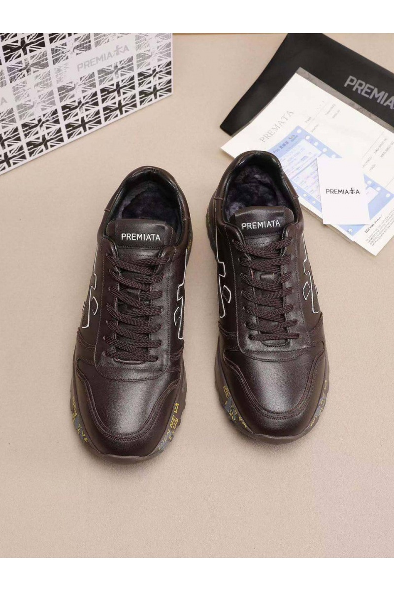 Premiata Кожаные кроссовки с мехом low-top - Brown
