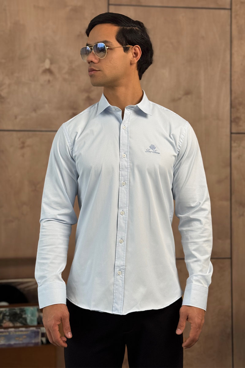 Loro Piana Мужская голубая рубашка logo-embroidered