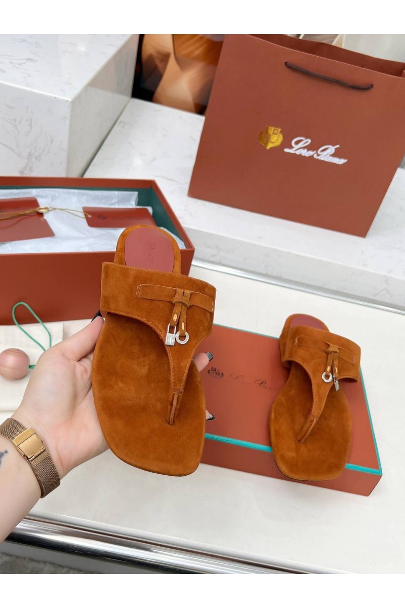 Loro Piana Женские замшевые шлёпанцы Premium - Brown
