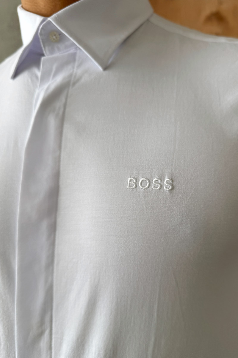 Hugо Воss Мужская белая рубашка logo-embroidered