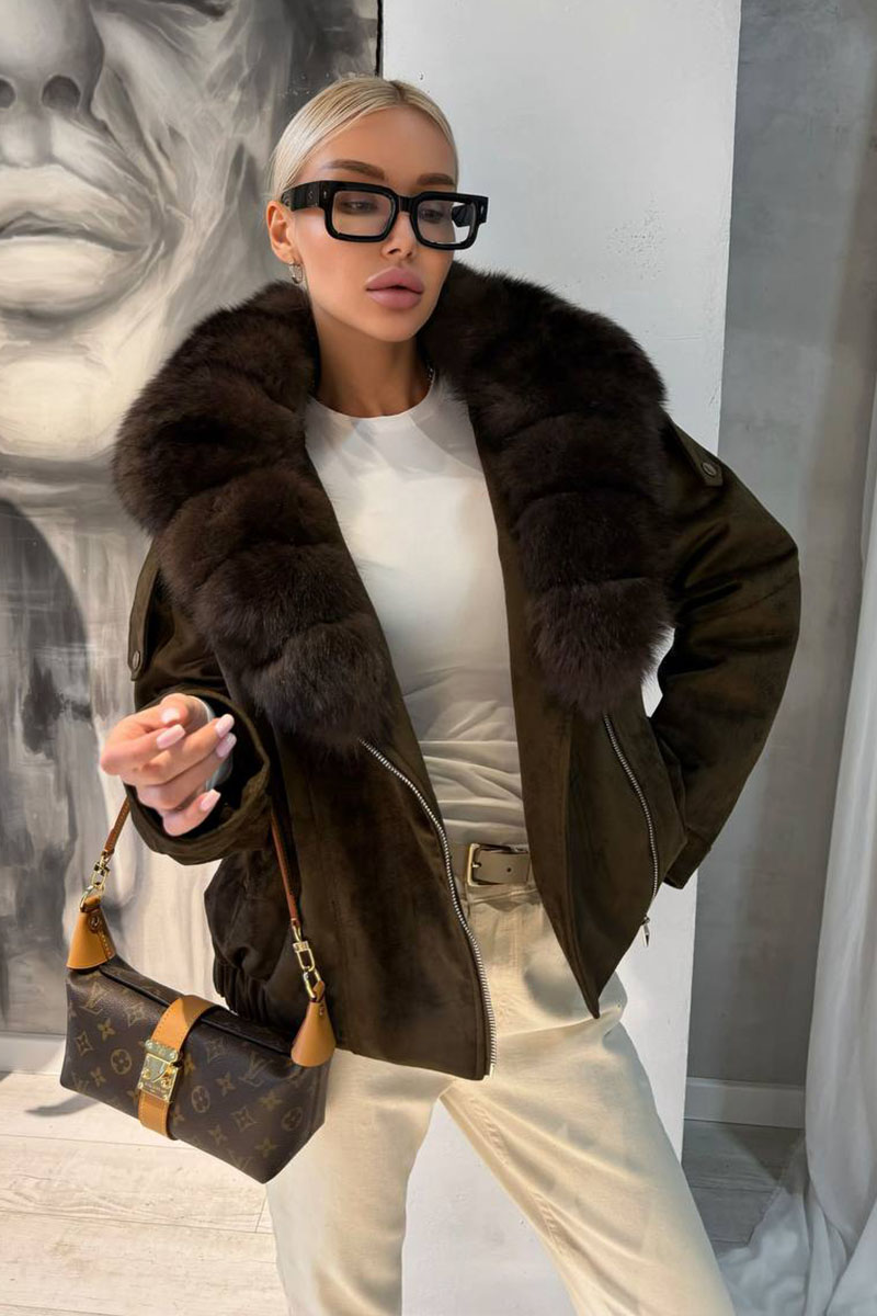 Max Mara Женский бомбер с натуральным мехом premium