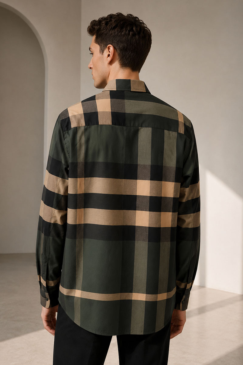 Burberry Мужская зелёная рубашка Check 
