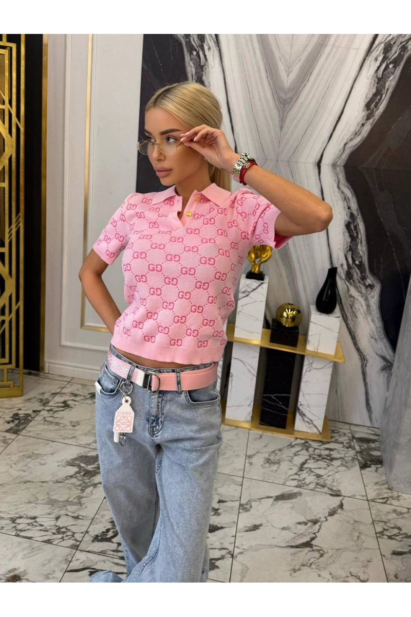 Gucci Розовое женское поло GG monogram-pattern