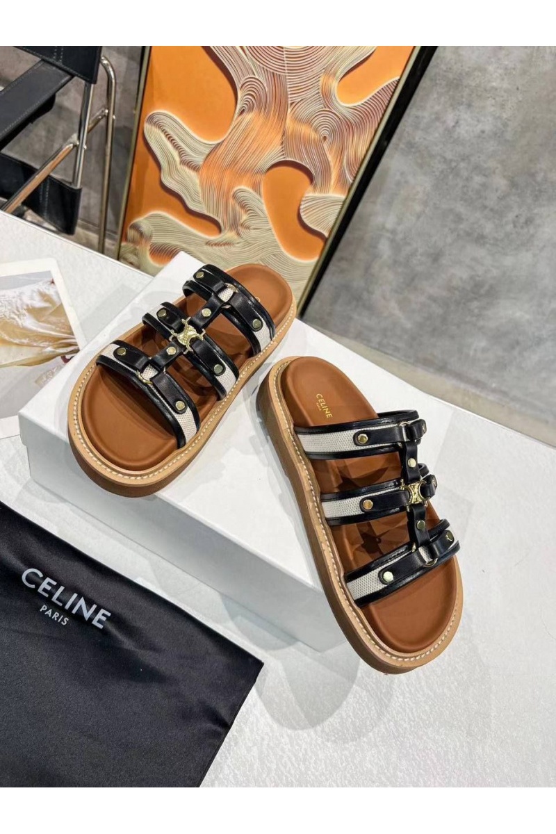 Celine Женские кожаные шлёпанцы 