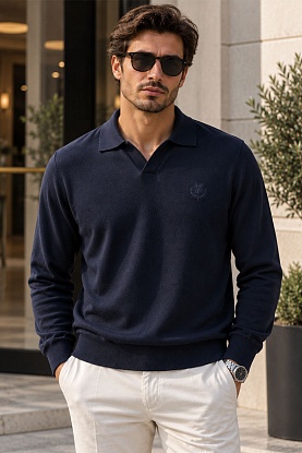 Поло с длинным рукавом premium - Navy