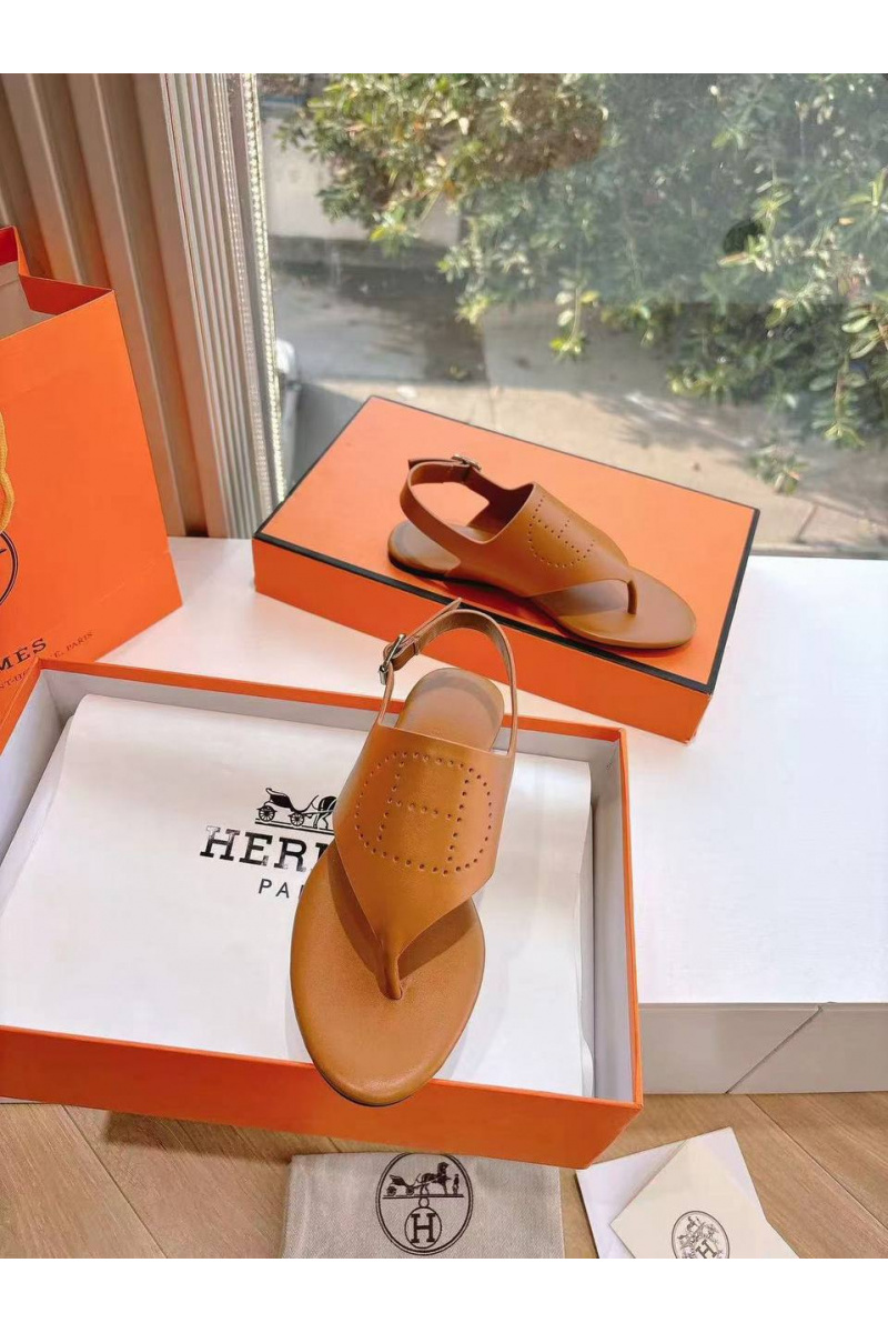 Hermes Женские кожаные сандалии Premium - Brown