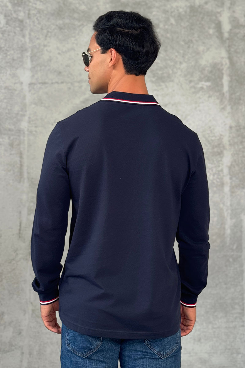 Moncler Тёмно-синее поло с длинным рукавом logo-patch