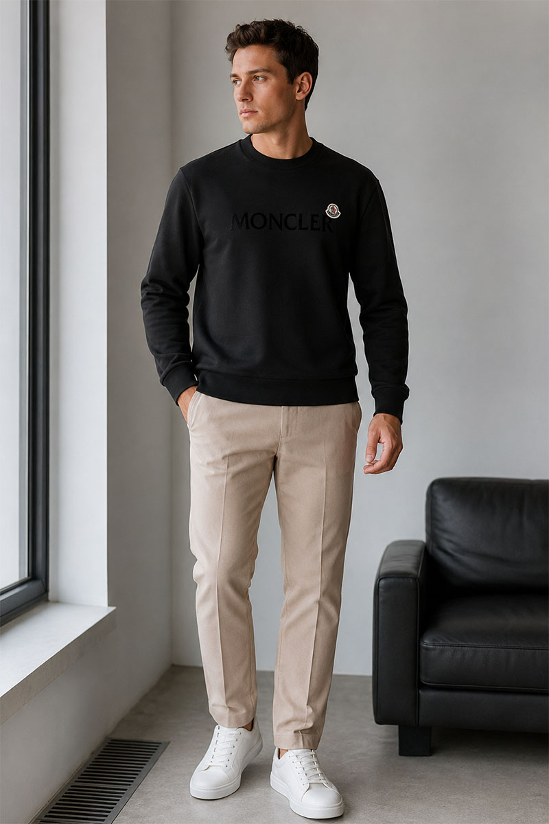 Moncler Мужской чёрный свитшот logo-patch