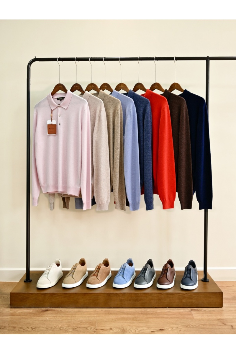 Loro Piana Голубое поло с длинным рукавом premium