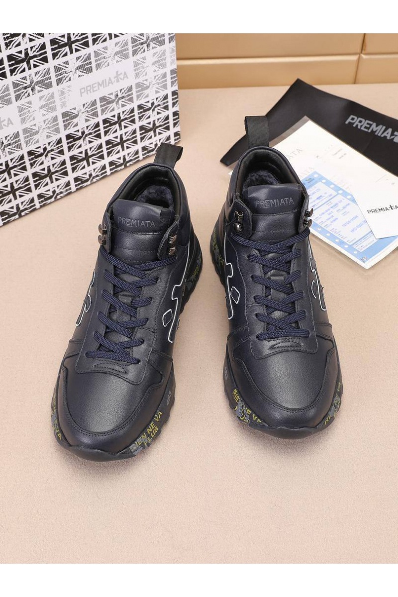 Premiata Кожаные кроссовки с мехом high-top - Navy