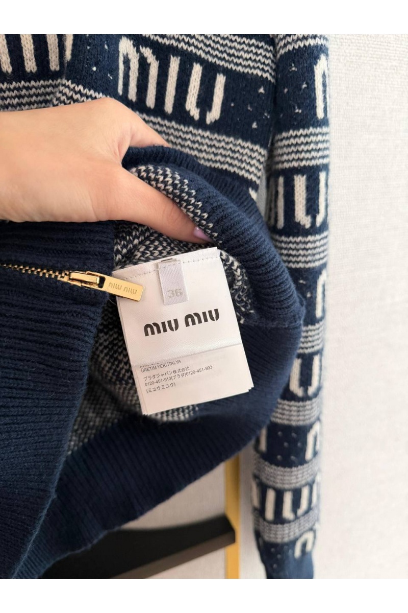 MIU MIU  Женский шерстяной свитер на молнии Premium - Navy