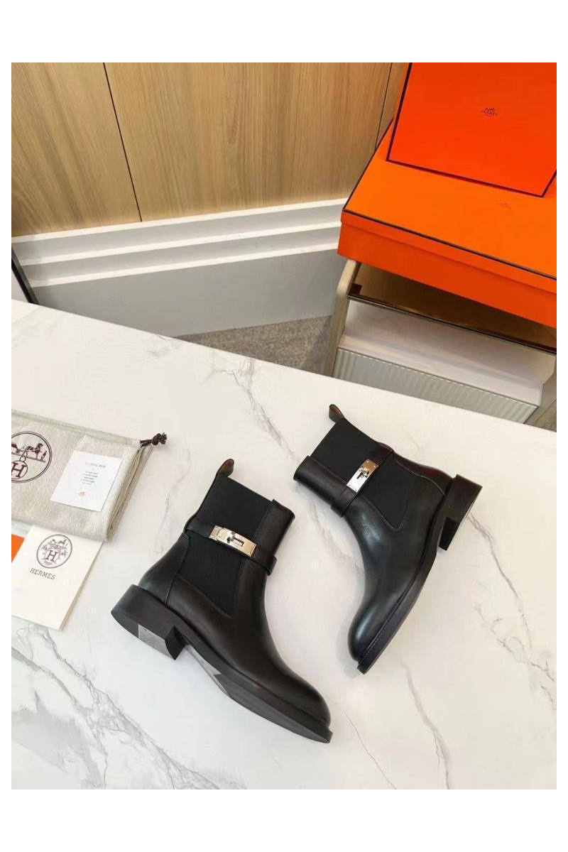 Hermes Женские кожаные сапоги с мехом premium - Black