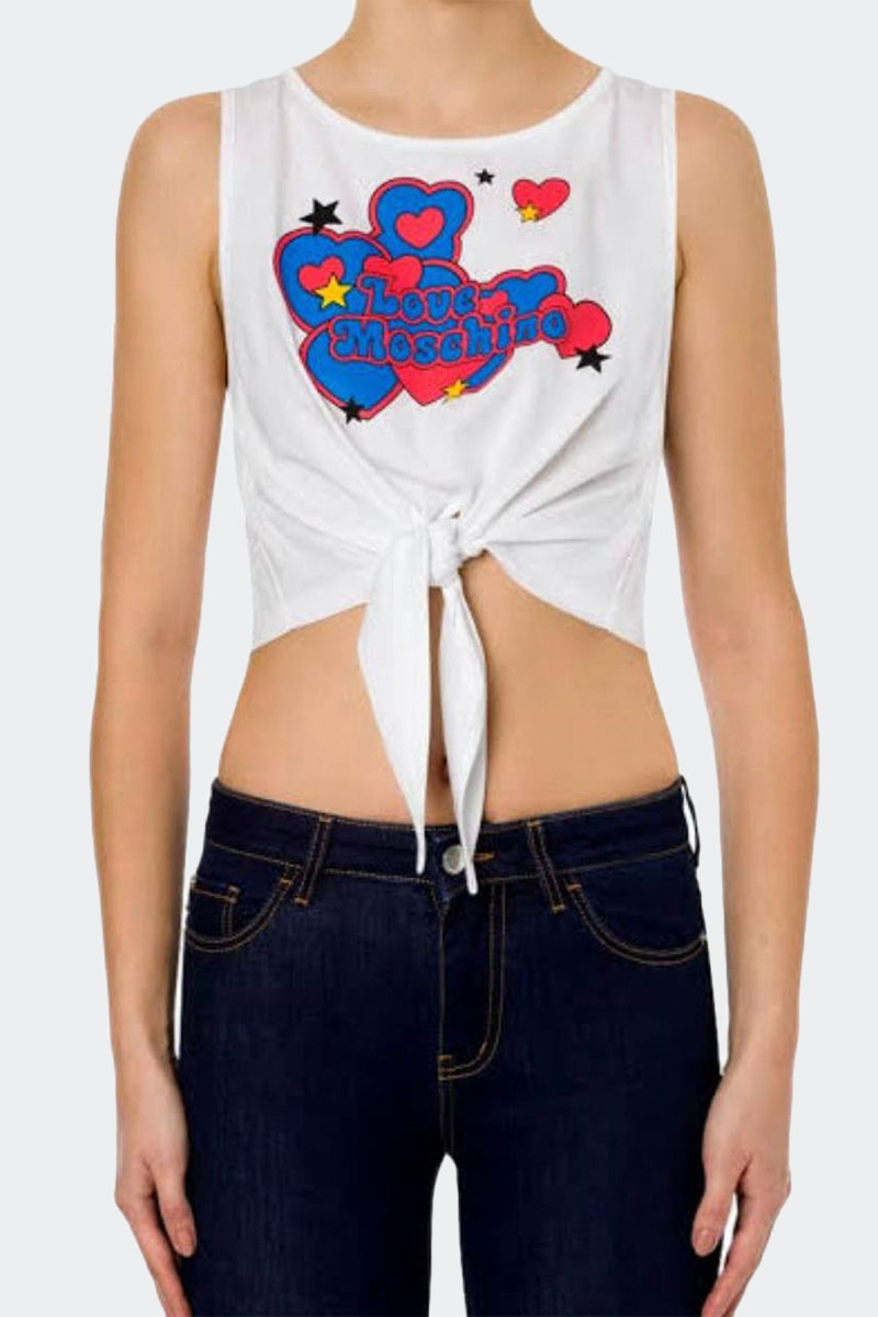 Moschino Женский белый топ Hearts print