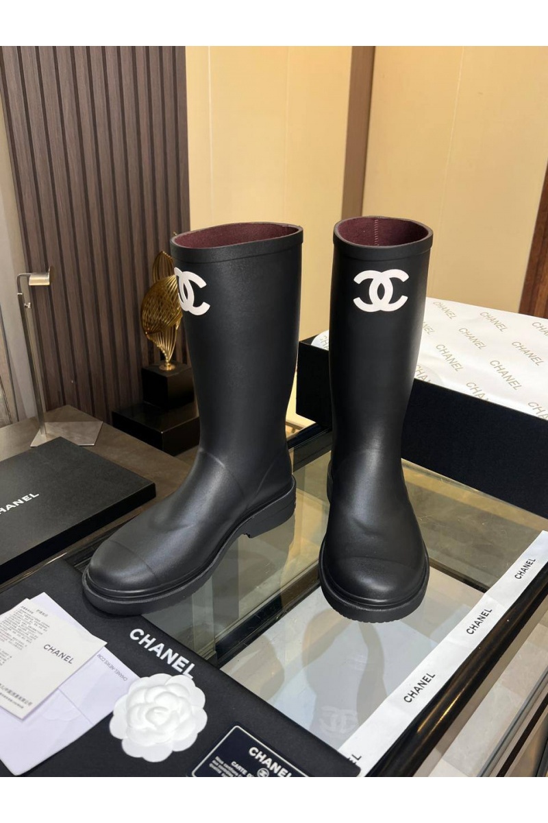 Chаnеl Женские резиновые сапоги чёрного цвета