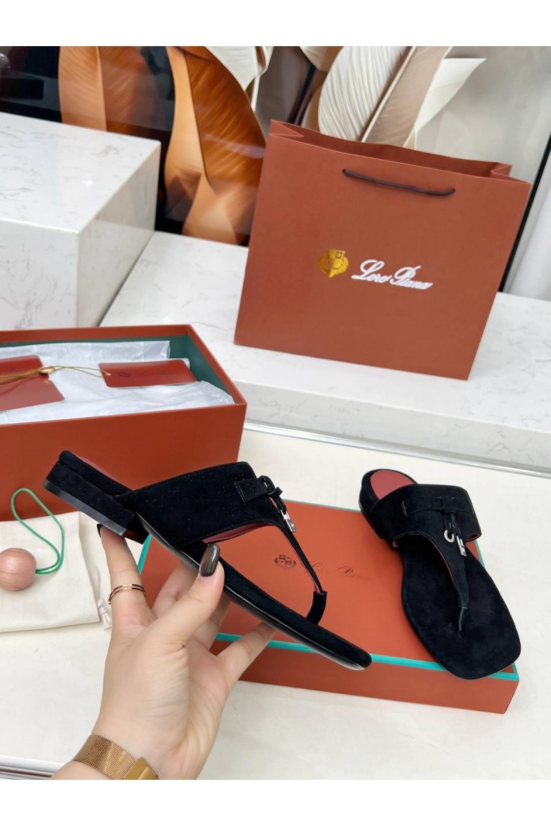 Loro Piana Женские замшевые шлёпанцы Premium - Black