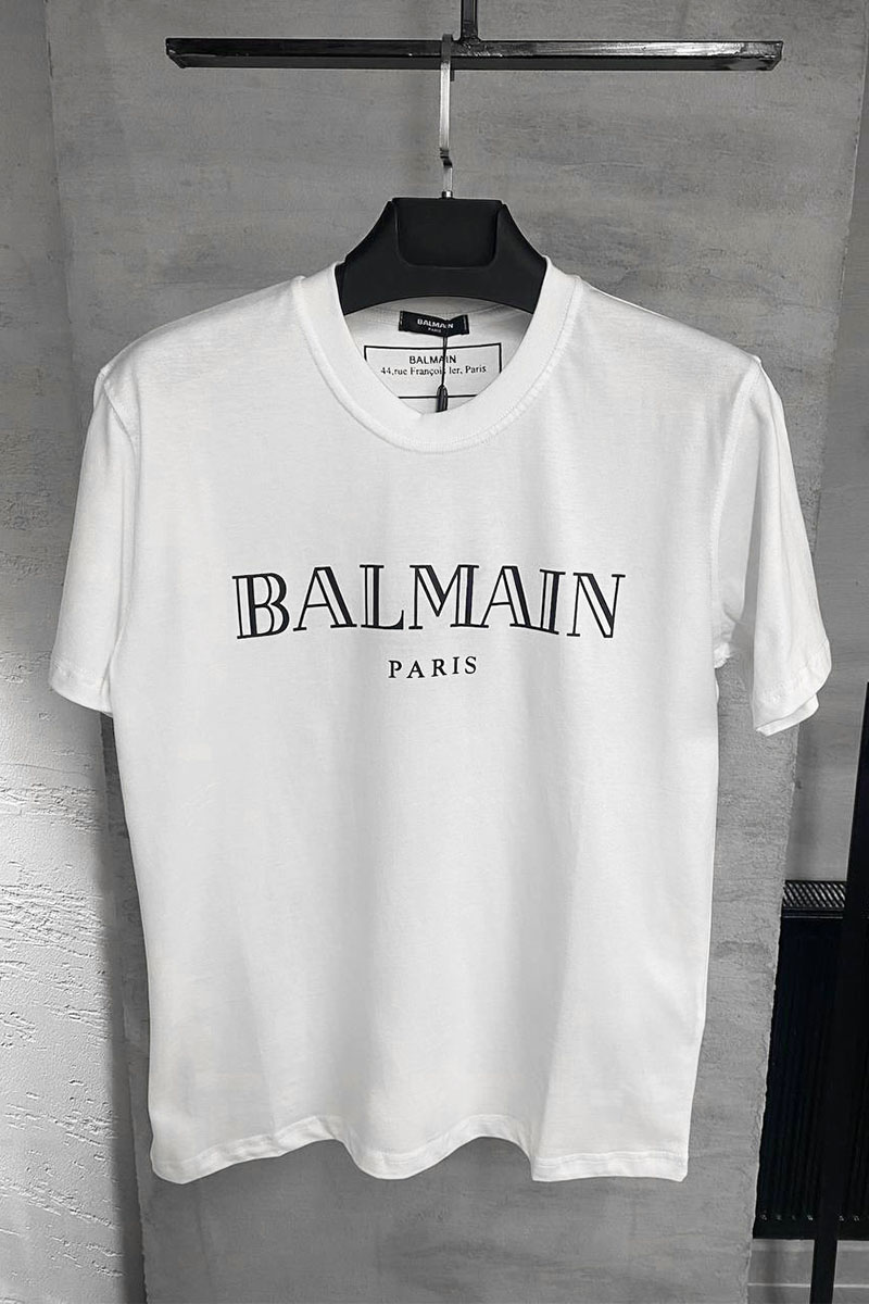 Balmain Белая футболка Paris black logo-print 