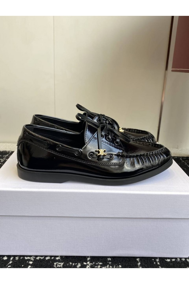 Celine Женские кожаные лоферы premium - Black