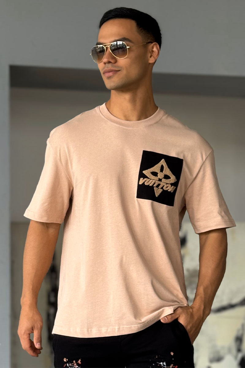 Lоuis Vuittоn Брендовая оверсайз футболка бежевого цвета