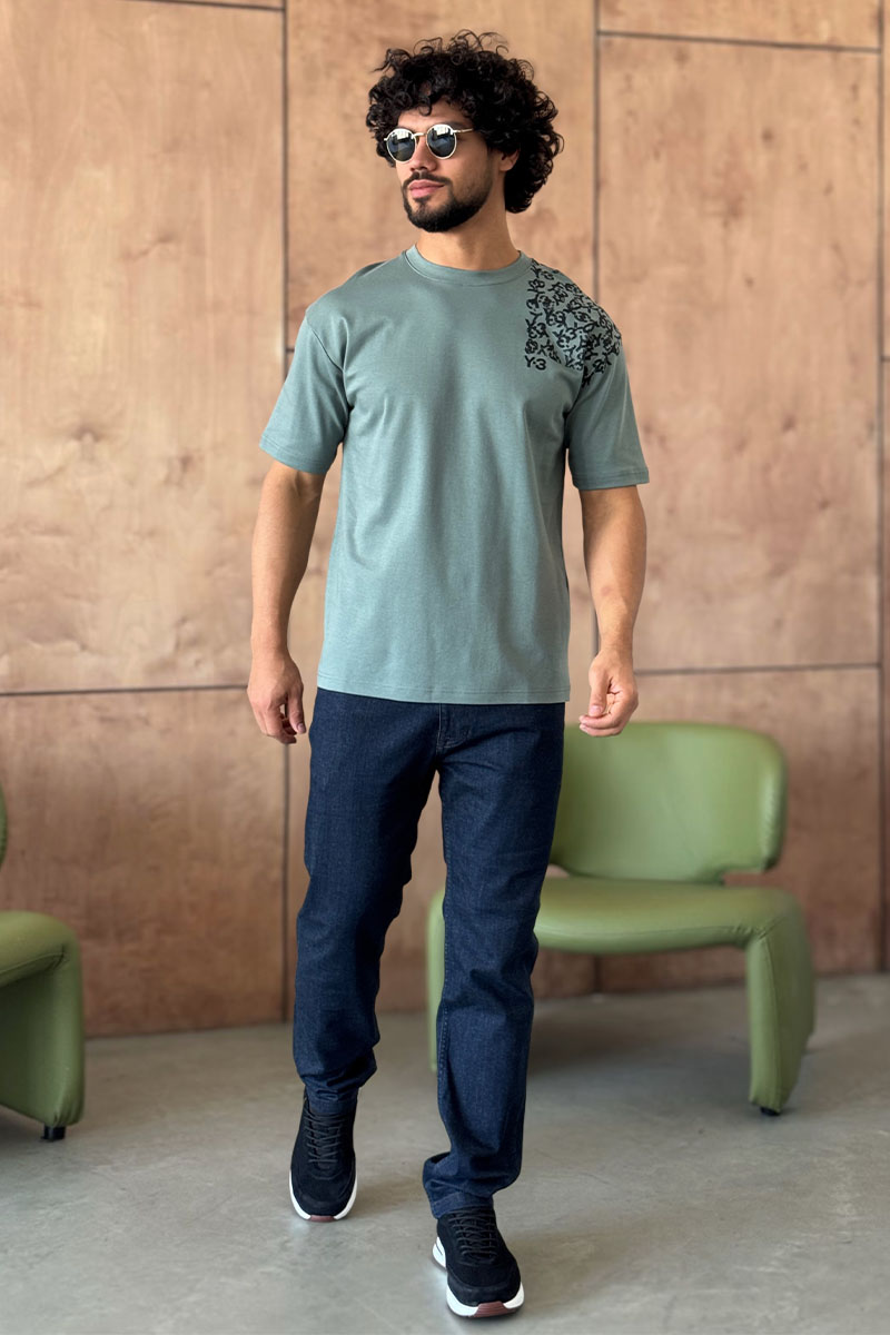 Y-3 Yohji Yamamoto Мужская зелёная футболка 