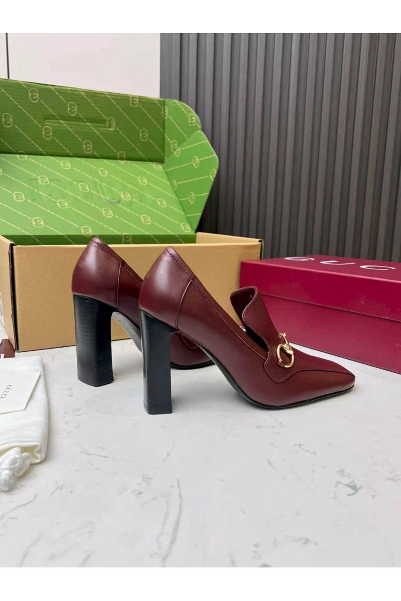 Gucci Женские кожаные лоферы на каблуке Signora Pump premium