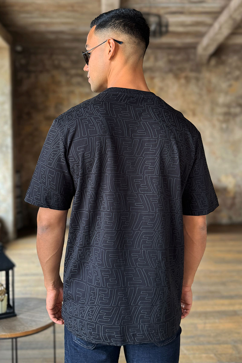 Fendi Чёрная оверсайз футболка distorted monogram pattern