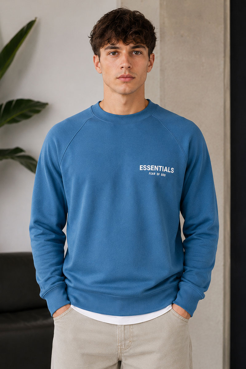 Designer Clothing Синий свитшот Fear Of God Essentials Flocked Logo 