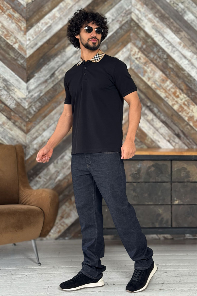 Burberry Мужское чёрное поло check collar