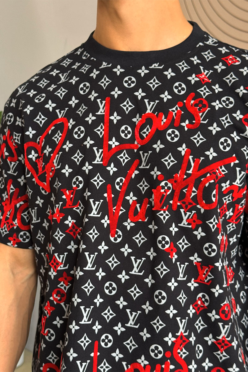 Lоuis Vuittоn Чёрная оверсайз футболка Heart monogram all-over