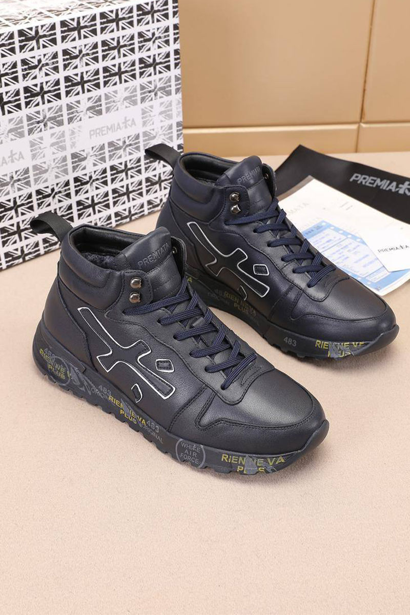 Premiata Кожаные кроссовки с мехом high-top - Navy