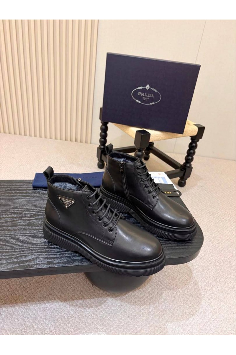 Prada Кожаные ботинки с мехом premium