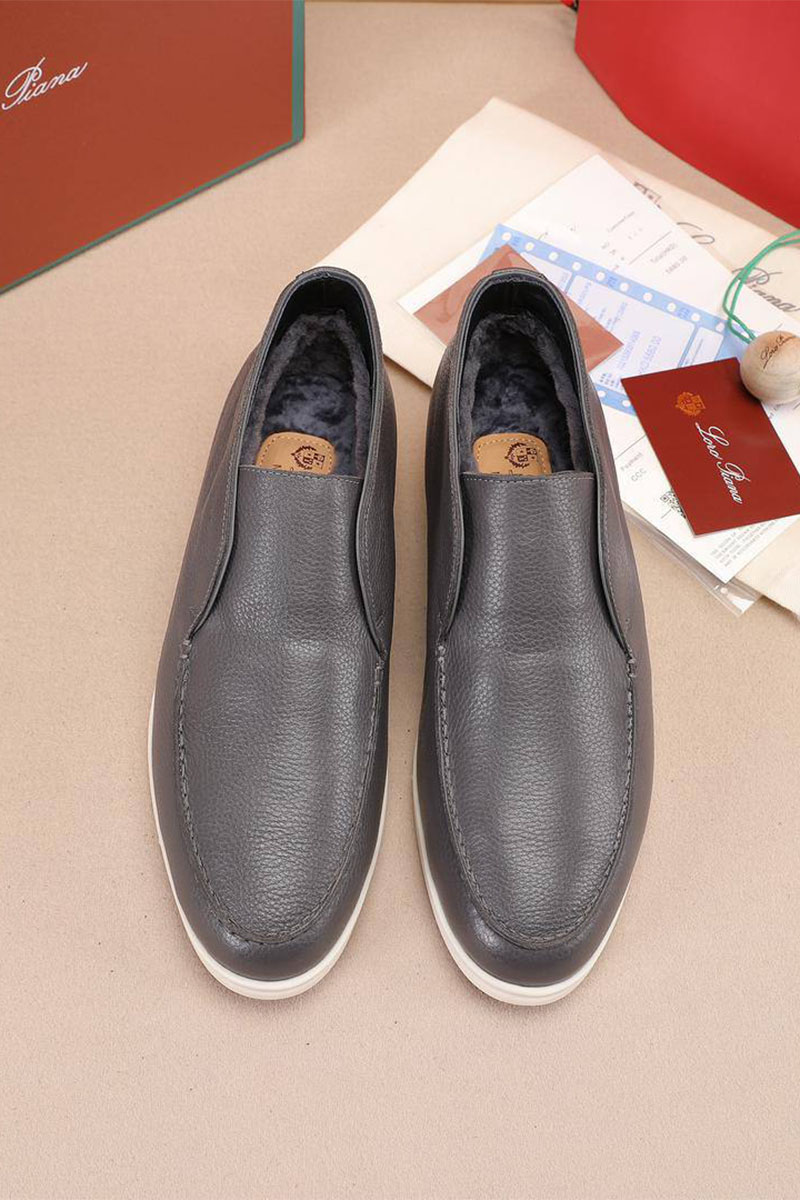 Loro Piana Кожаные лоферы с мехом Open Walk - Grey