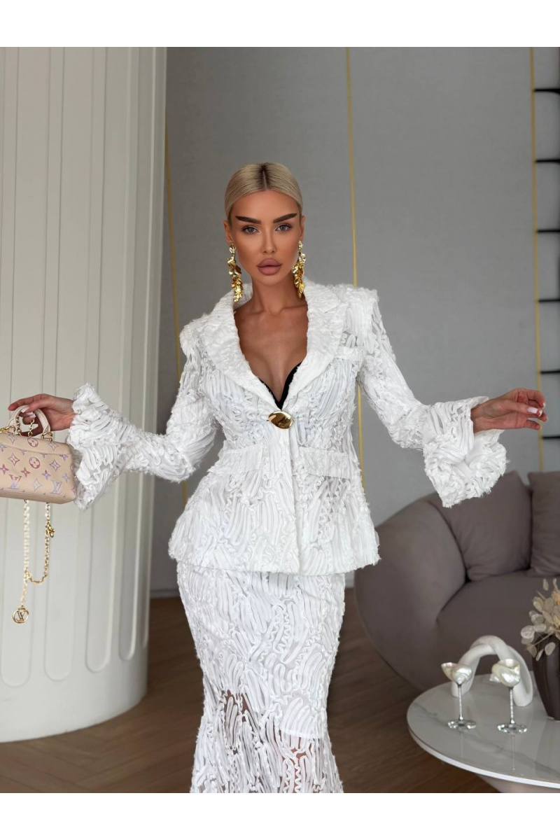 Designer Clothing Женский кружевной костюм белого цвета premium